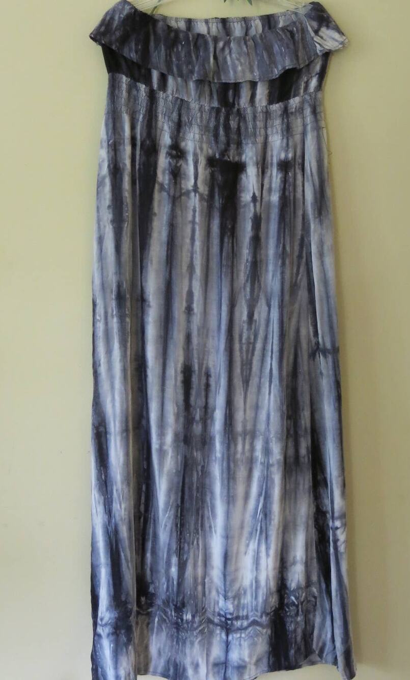 LEO MEETS VIRGO  Off Shoulder Maxi Dress Size S Tie Dye Blues Hippie Boho Casual